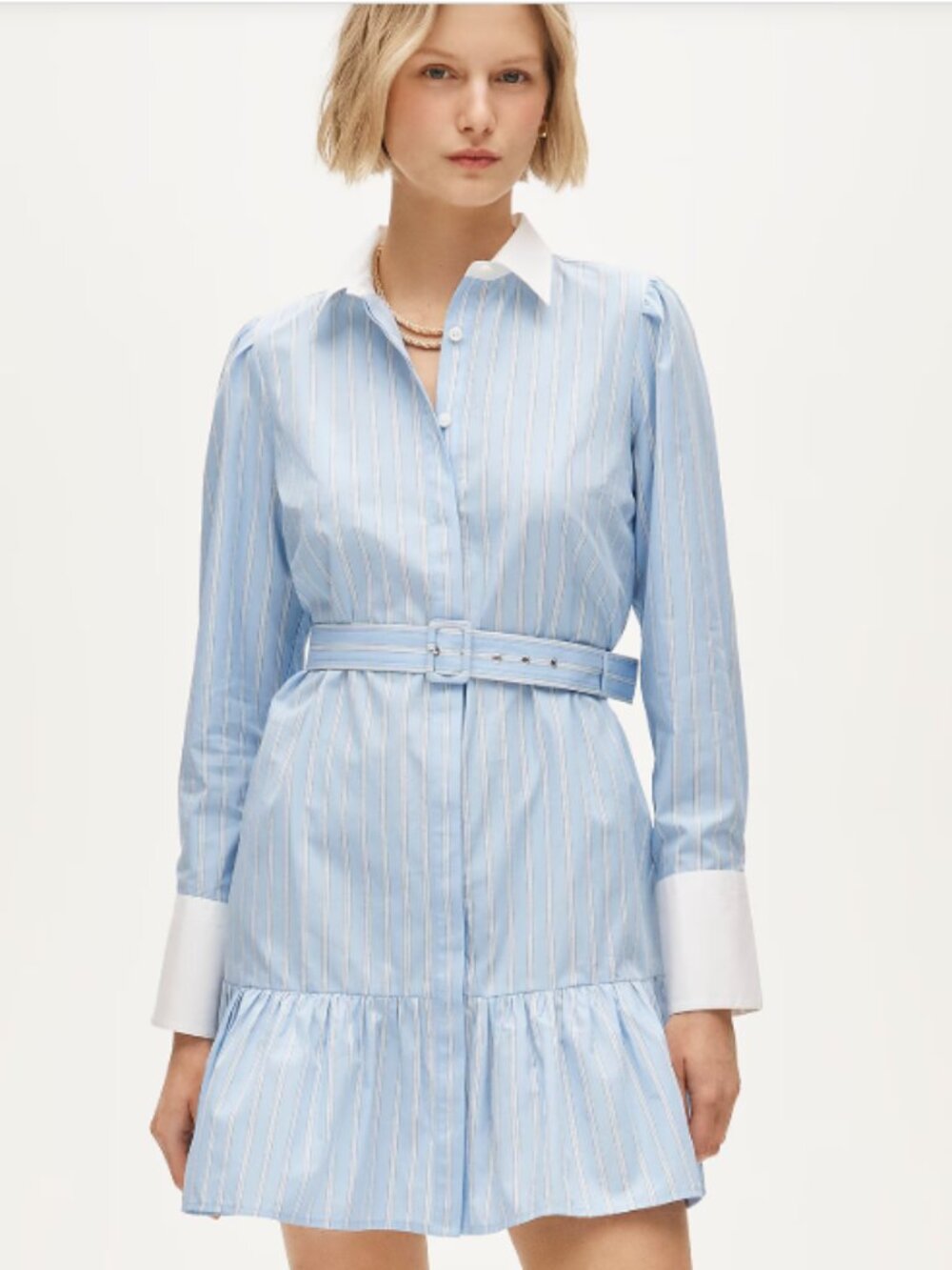NWT J.Crew Tiered shirt dress in striped cotton poplin blue size S - 4